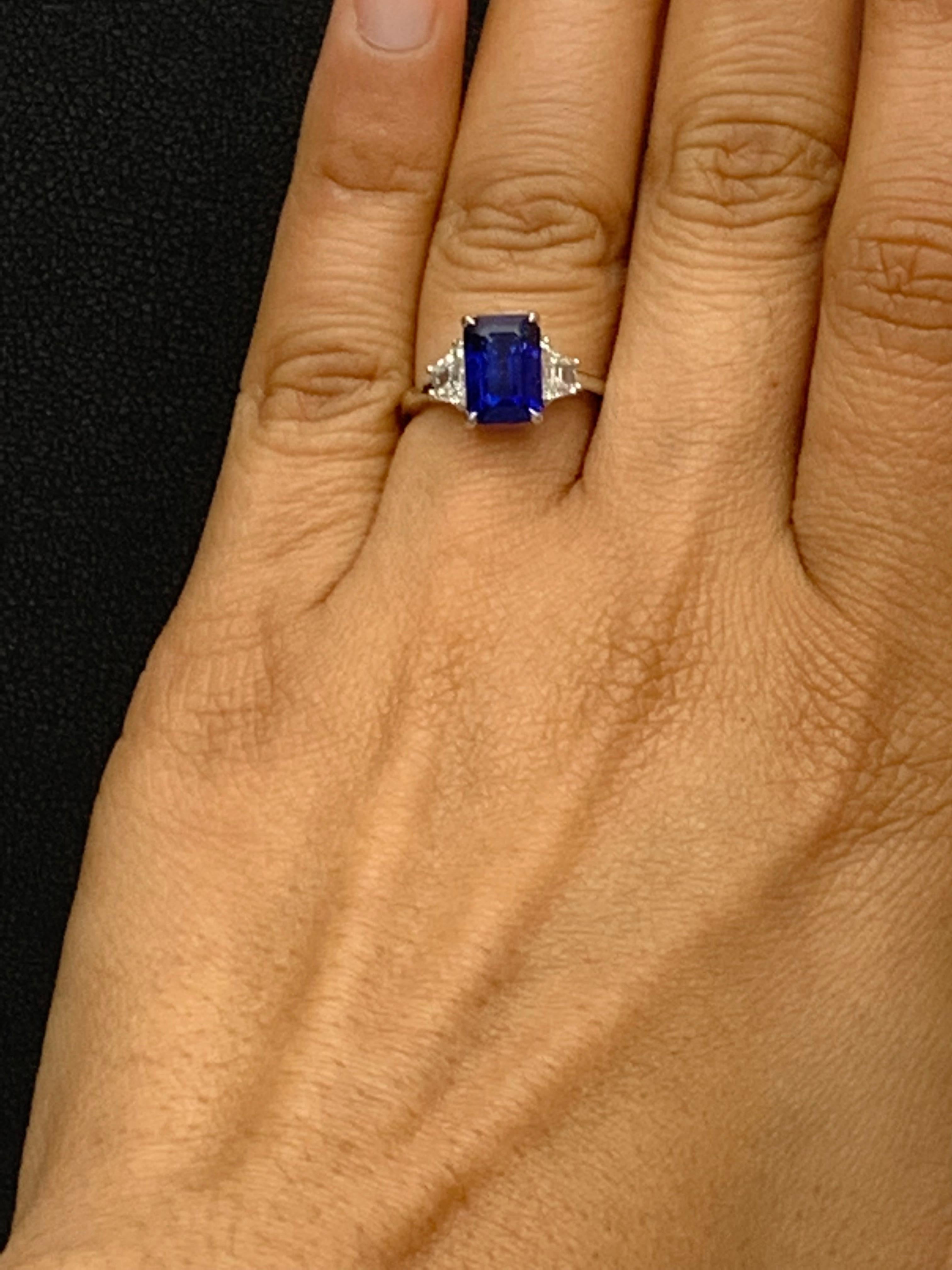 Certified 3.18 Carat Emerald Cut Sapphire & Diamond Engagement Ring in Platinum For Sale 9