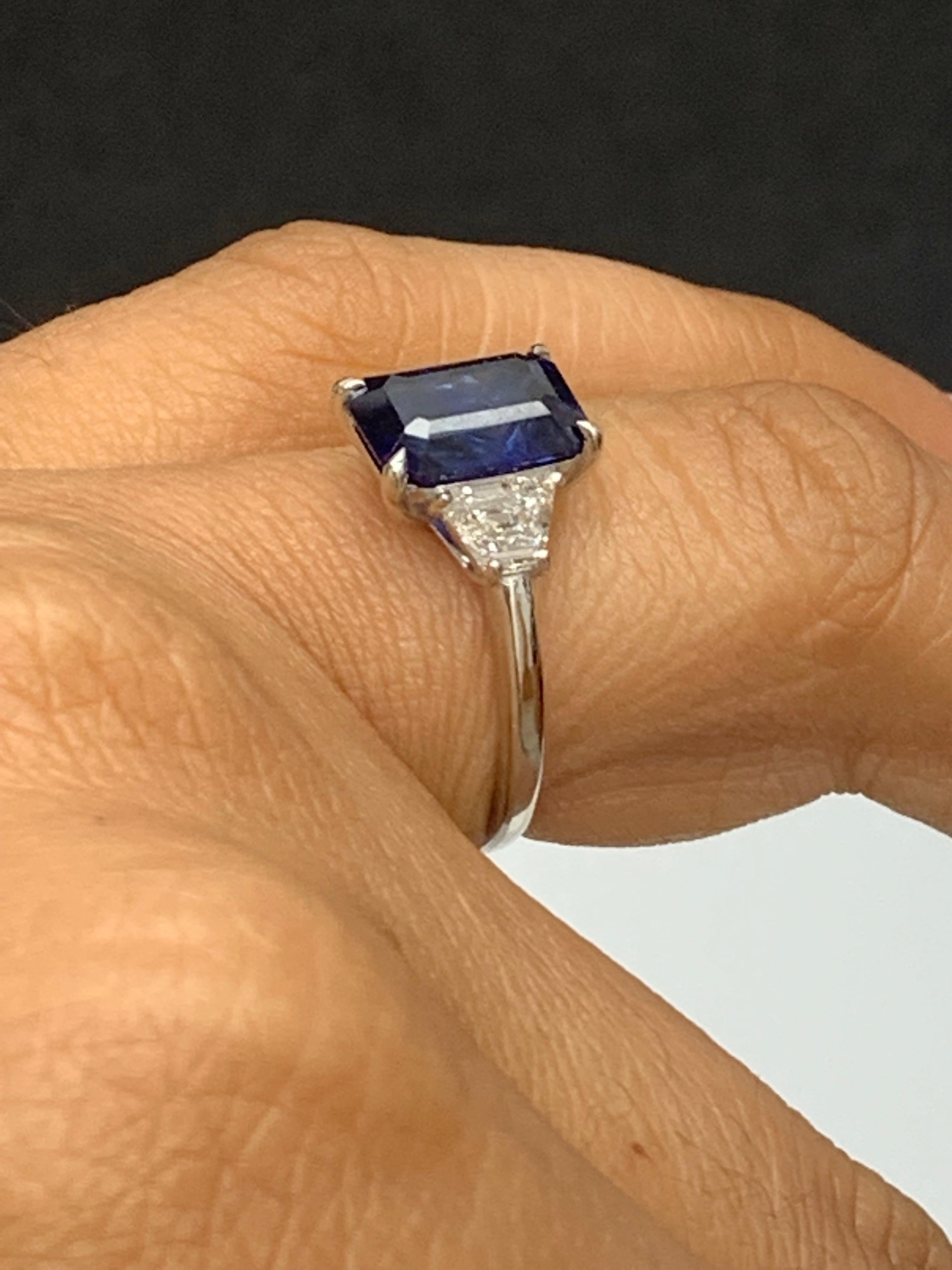 Certified 3.18 Carat Emerald Cut Sapphire & Diamond Engagement Ring in Platinum For Sale 10