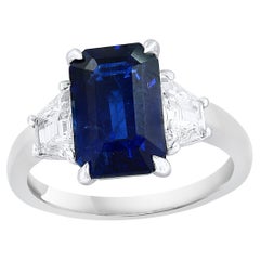 Certified 3.18 Carat Emerald Cut Sapphire & Diamond Engagement Ring in Platinum