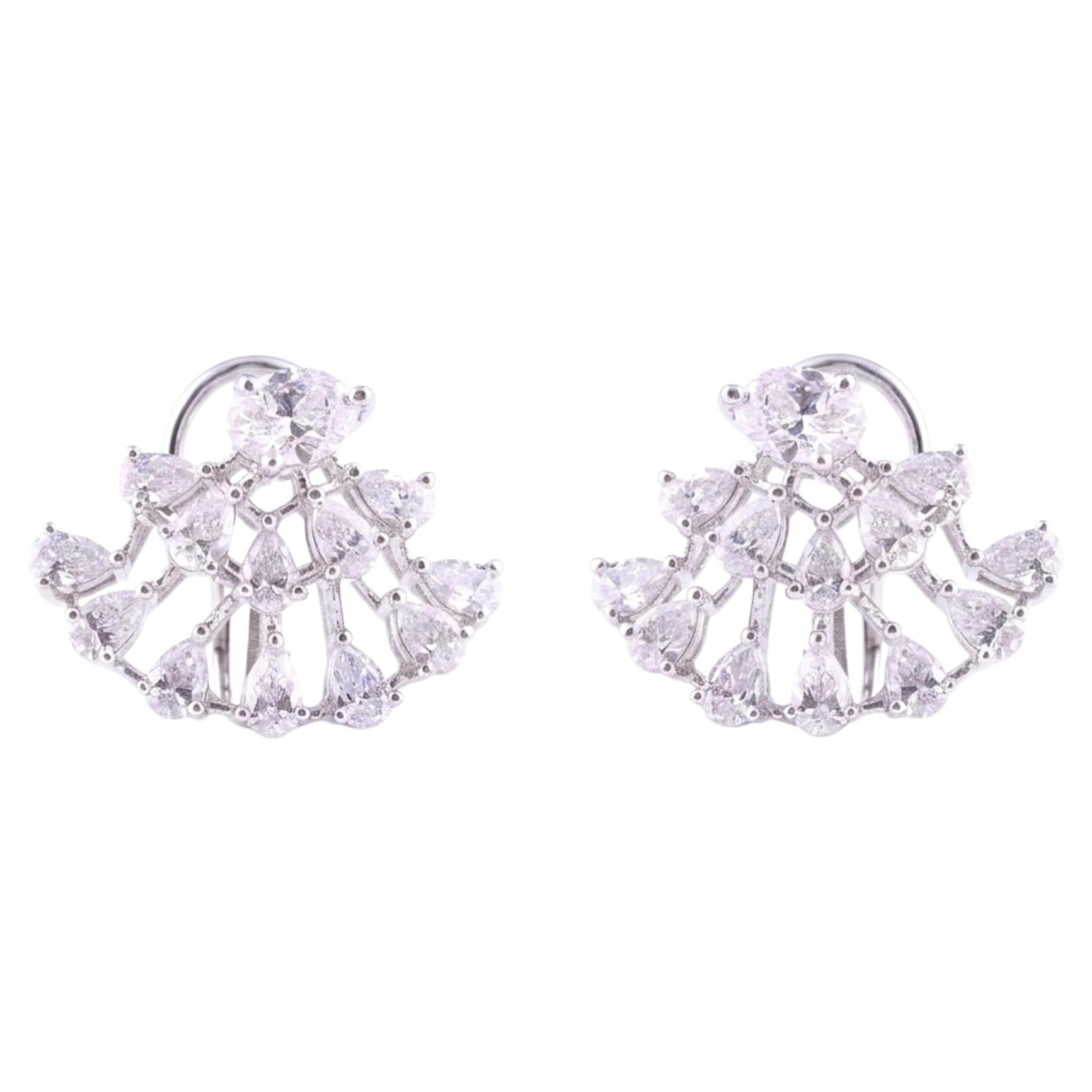 Certified 3.19 Carat SI/H Diamond Fan Shaped Stud Earrings 14 Karat White Gold