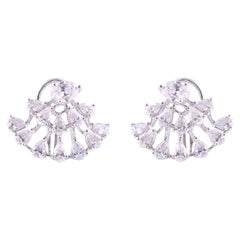 Certified 3.19 Carat SI/H Diamond Fan Shaped Stud Earrings 14 Karat White Gold