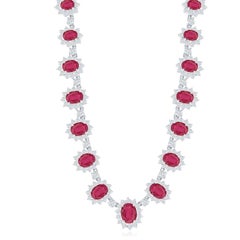 Certified 31.96 Carat Oval Cut BURMA Rubies and Diamond Necklace in 18K Gold