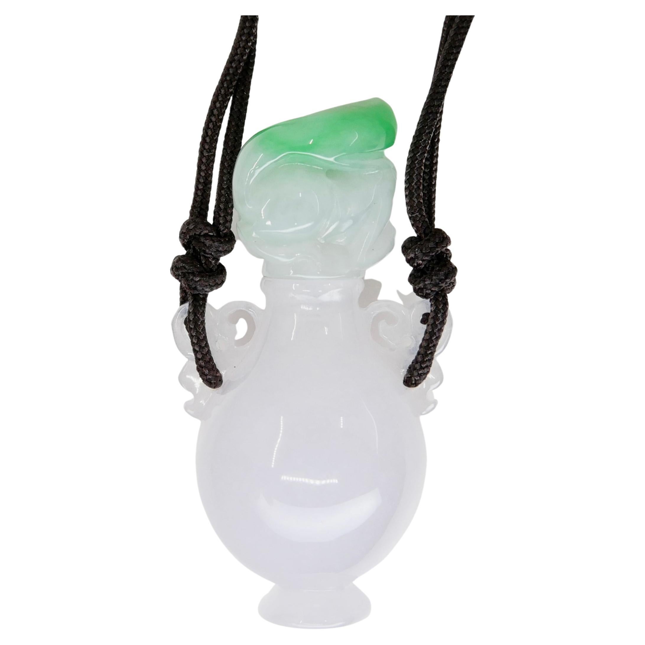 Zertifizierter 32 Karat Jade Parfümflaschenanhänger, Schnupftabakflasche, funktional