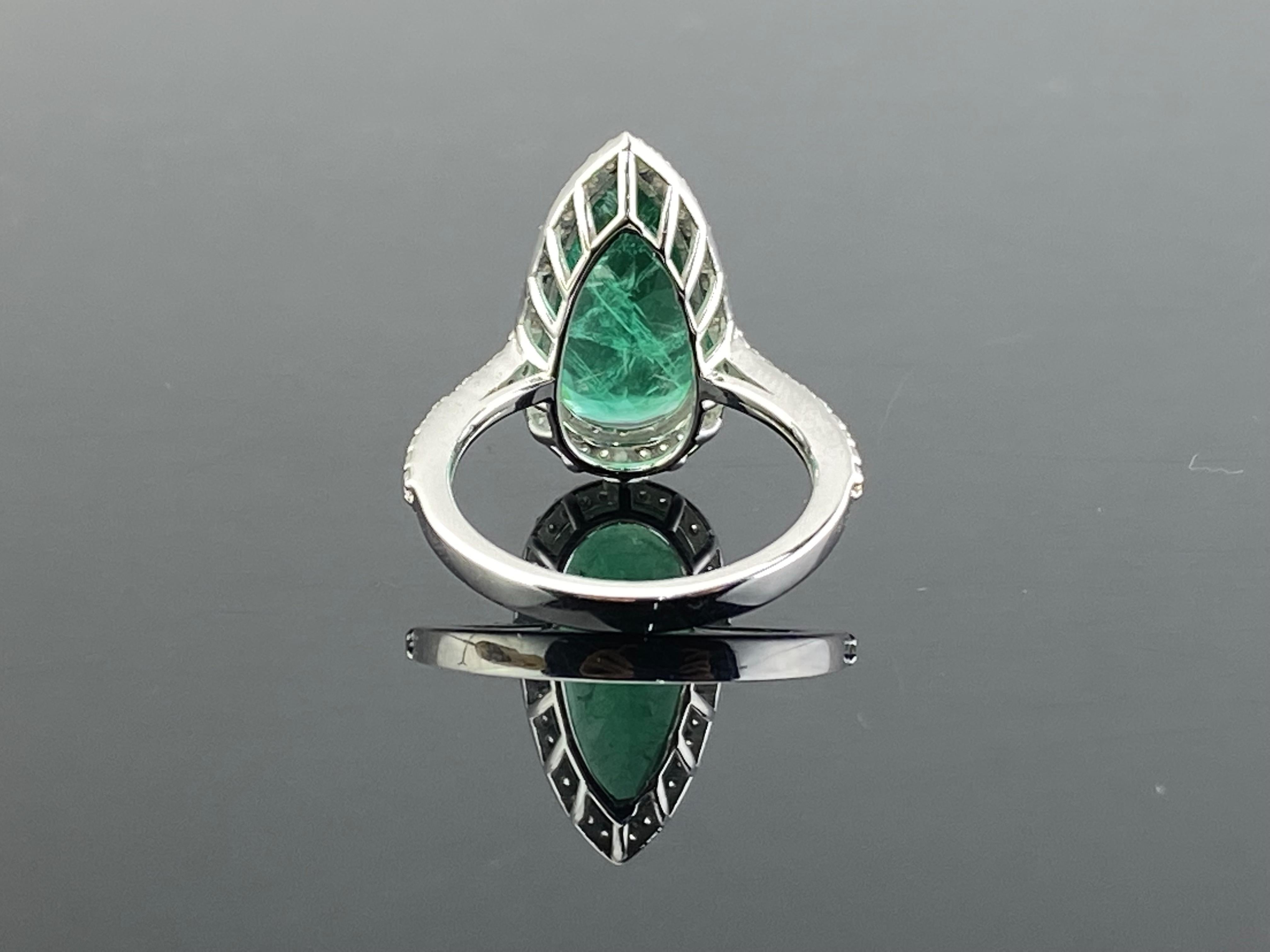 Pear Cut Certified 3.20 Carat Pear Shape Emerald and Diamond Engagement Ring For Sale