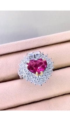 Certified 3.20 Carat Rubellite Tourmaline 1.90 Ct Diamonds 18K Gold Ring