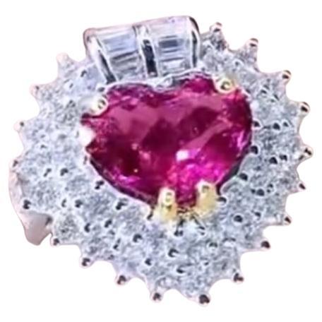 Certified 3.20 Carat Rubellite Tourmaline 1.90 Ct Diamonds 18K Gold Ring