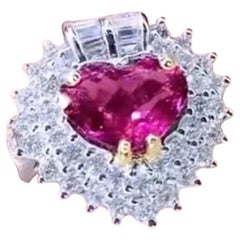 Certified 3.20 Carat Rubellite Tourmaline 1.90 Ct Diamonds 18K Gold Ring