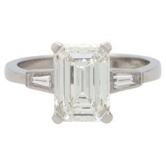 Certified 3.20ct Emerald Cut Diamond Ring with Baguette Shoulders in Platinum