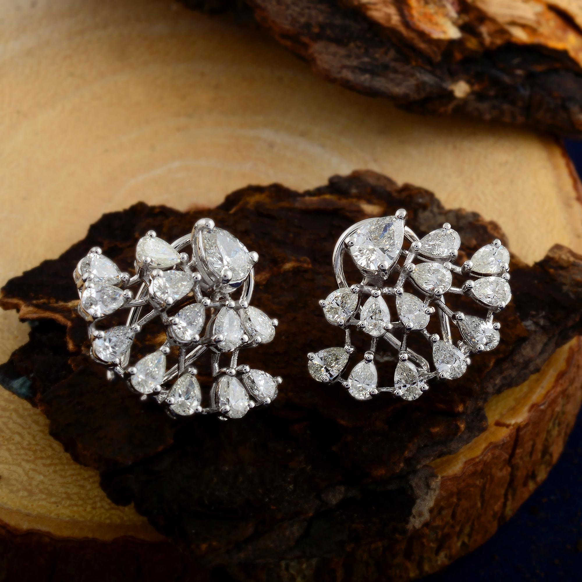 Boucles d'oreilles en or fin 14 carats 3,20 ct de diamant naturel taillé en poire en vente 2