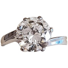 Certified 3.22 Carat Round Cut Diamond White Gold Engagement Ring