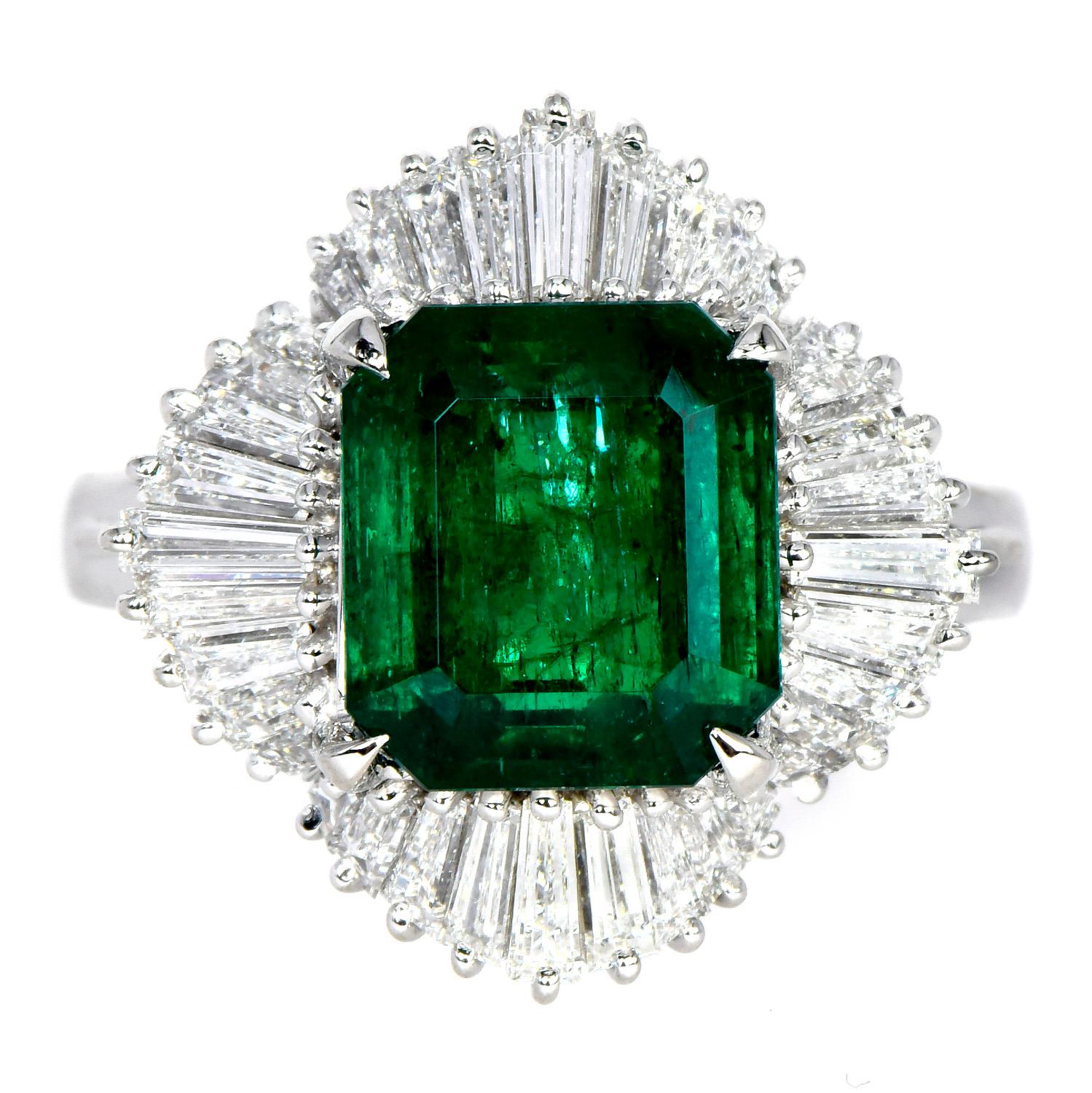 Women's Certified 3.22ct Muzo Colombian Emerald Diamond Platinum Ballerina Ring