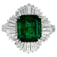 Certified 3.22ct Muzo Colombian Emerald Diamond Platinum Ballerina Ring