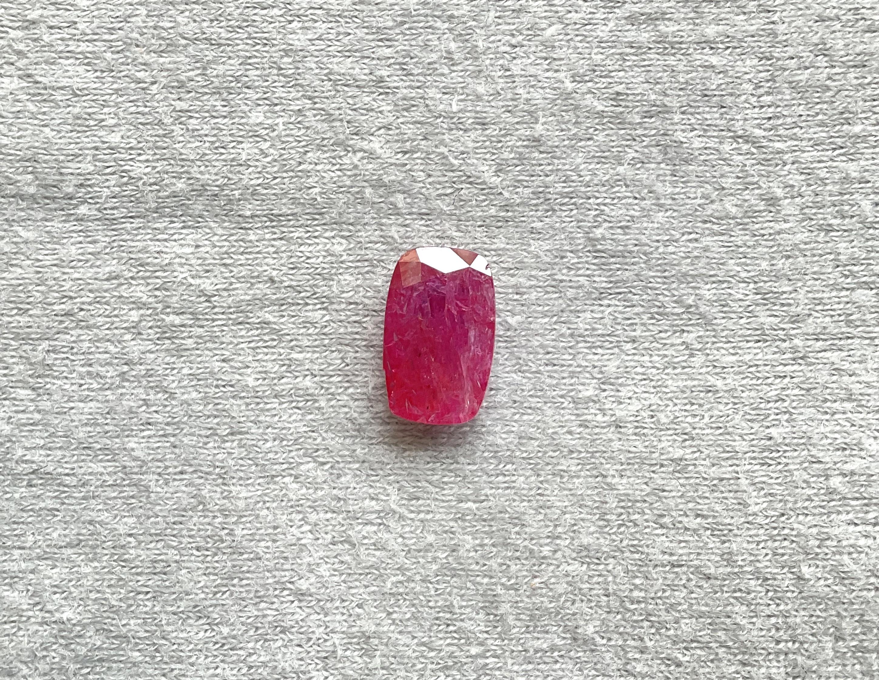 Art Deco Certified 3.27 Carats Mozambique Ruby Cushion Faceted Cut stone No Heat Natural For Sale