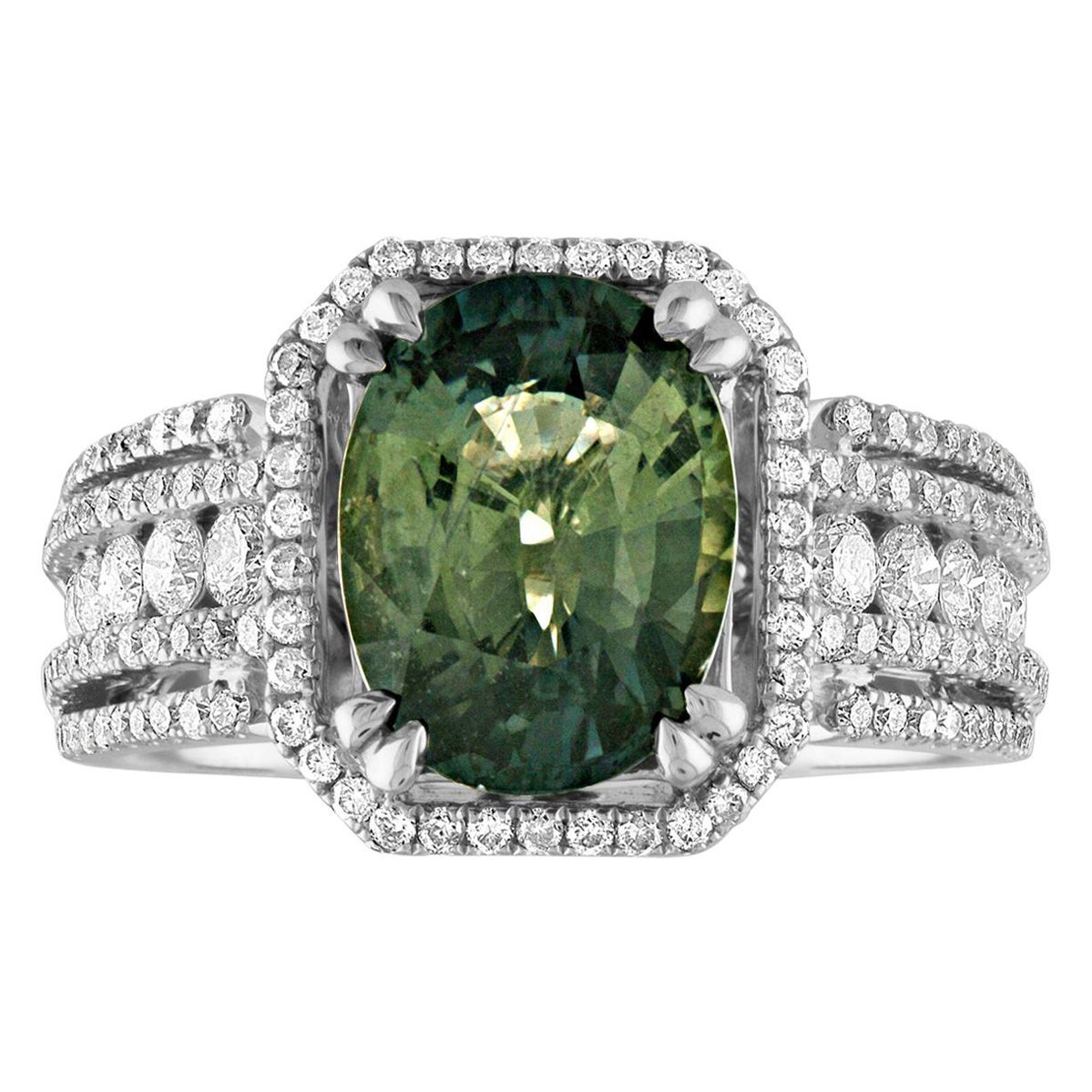 Bague en or avec saphir jaune bleuté ovale et diamant de 3,29 carats, certifiée non chauffée