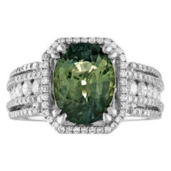 Bague en or avec saphir jaune bleuté ovale et diamant de 3,29 carats, certifiée non chauffée