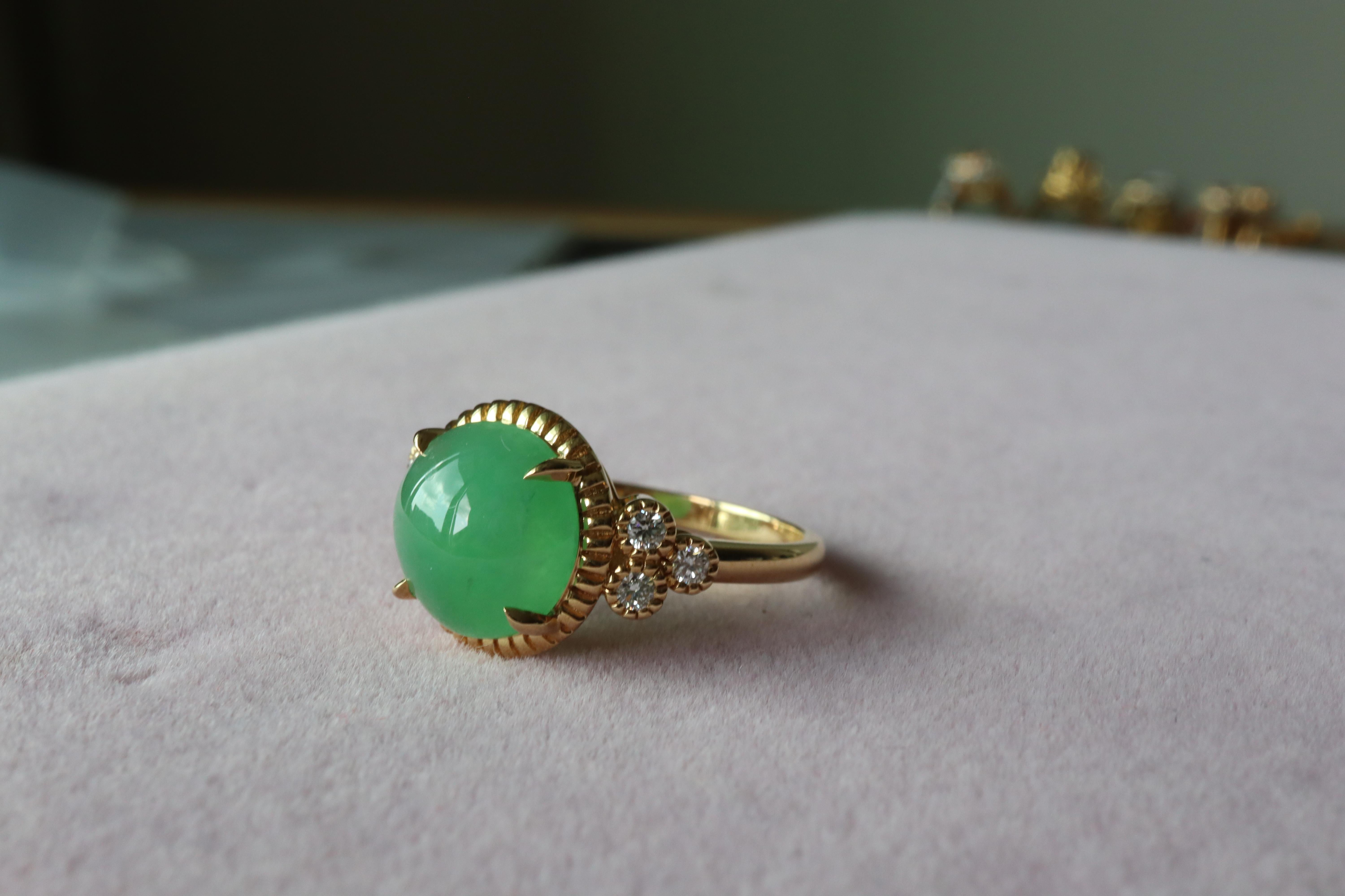 Zertifizierter 3,2 Karat Typ A burmesischer Jadeit-Jade-Ring mit natürlichen Diamanten (Art déco)