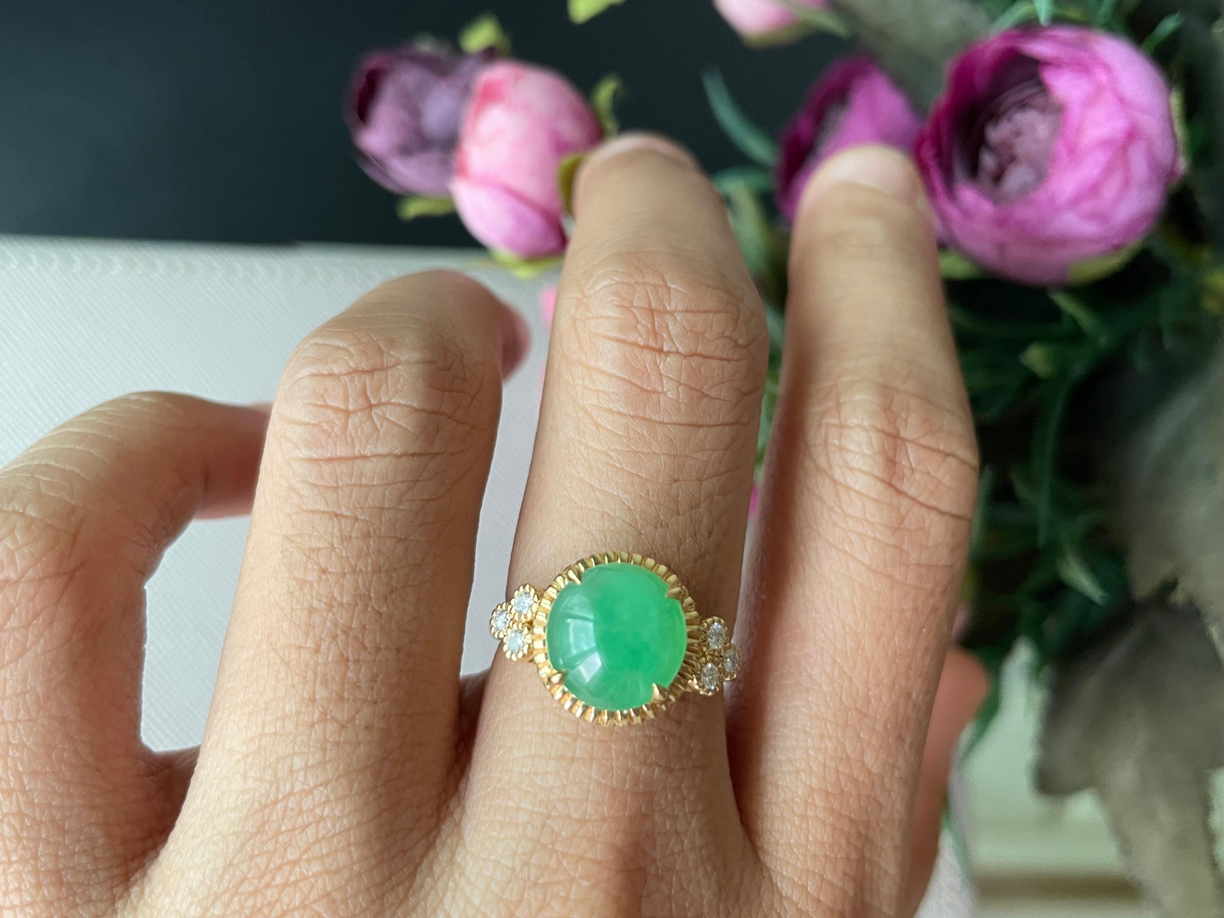 Zertifizierter 3,2 Karat Typ A burmesischer Jadeit-Jade-Ring mit natürlichen Diamanten 1