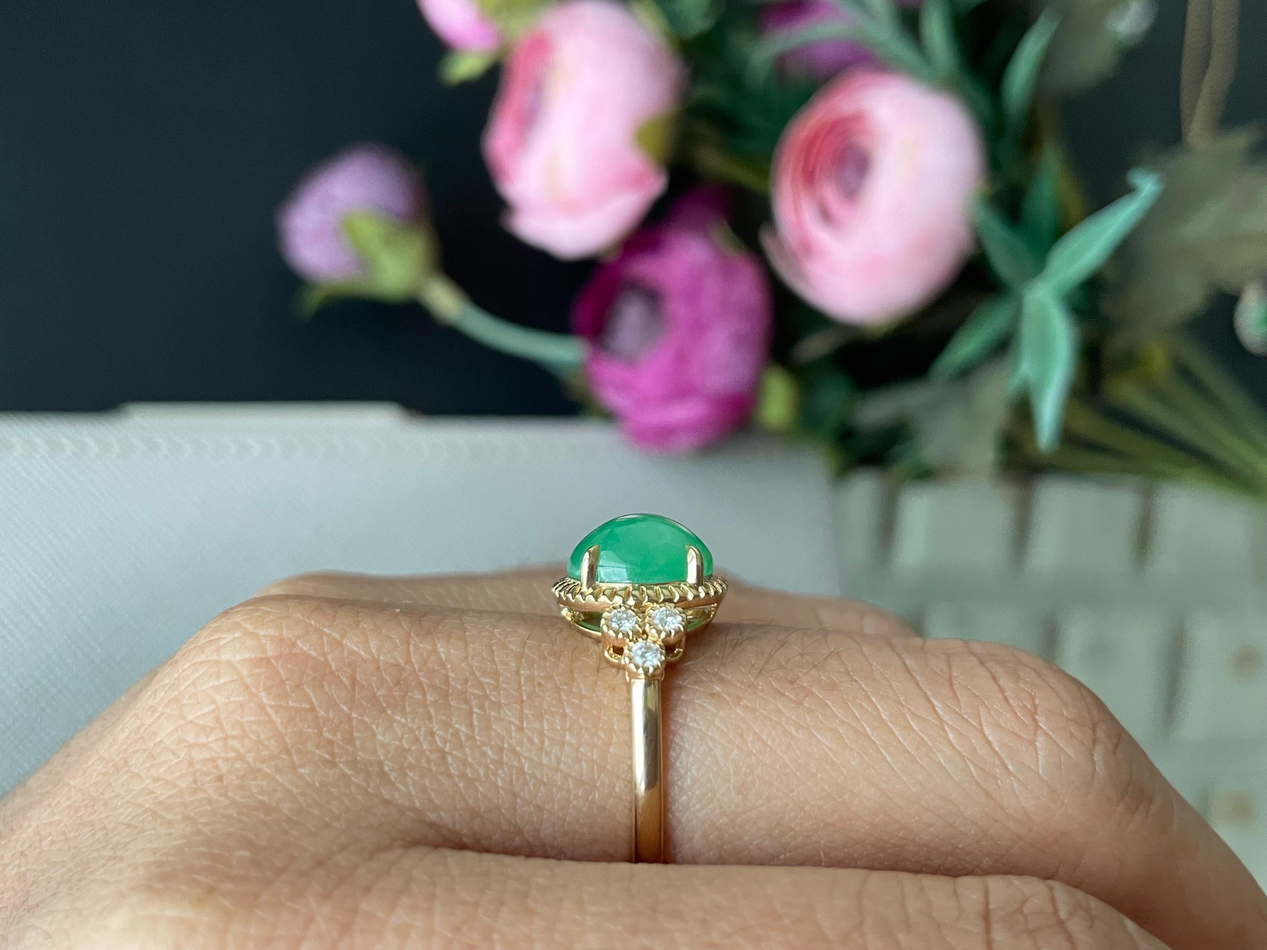 Zertifizierter 3,2 Karat Typ A burmesischer Jadeit-Jade-Ring mit natürlichen Diamanten 2