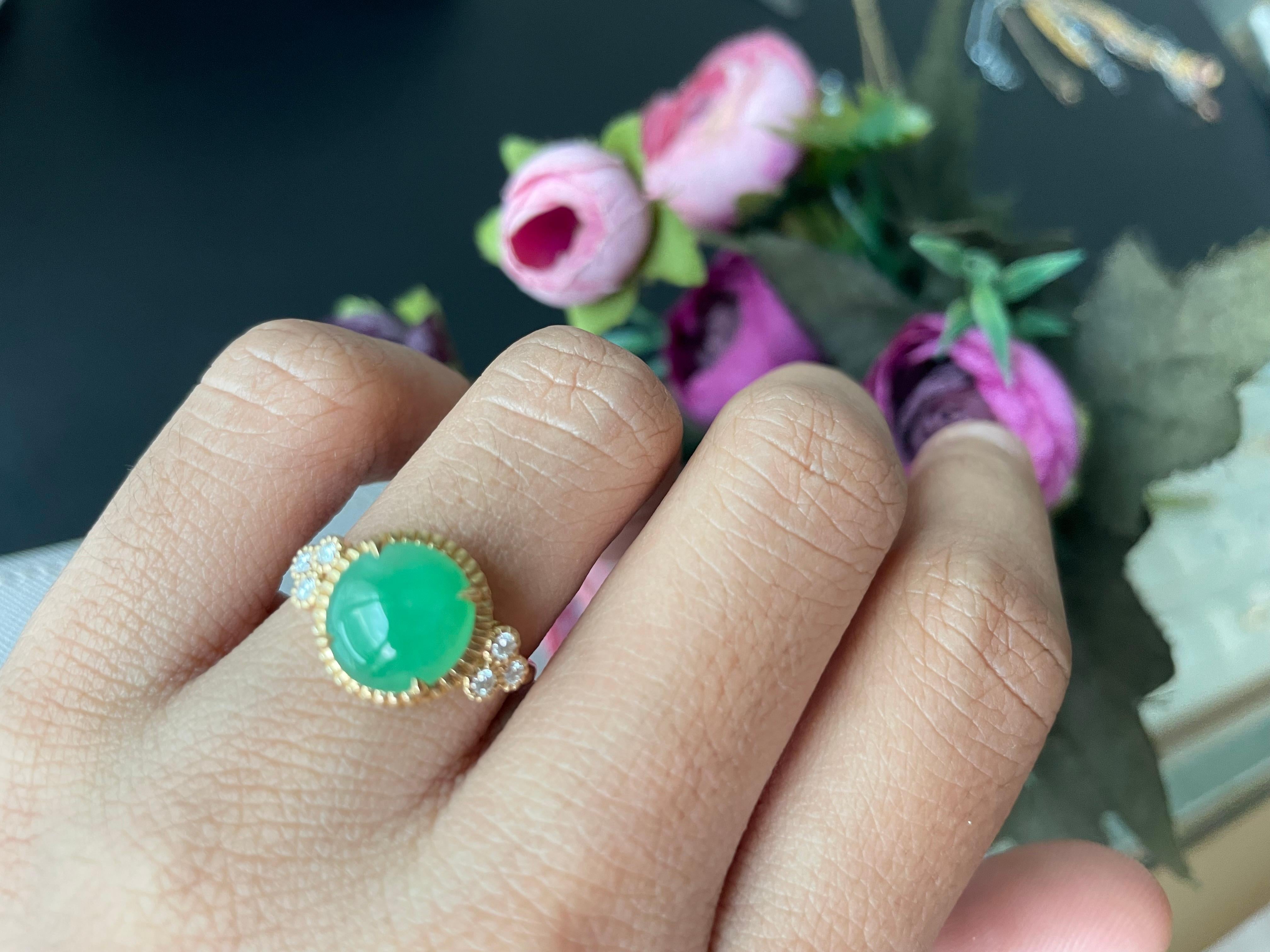 Zertifizierter 3,2 Karat Typ A burmesischer Jadeit-Jade-Ring mit natürlichen Diamanten 3