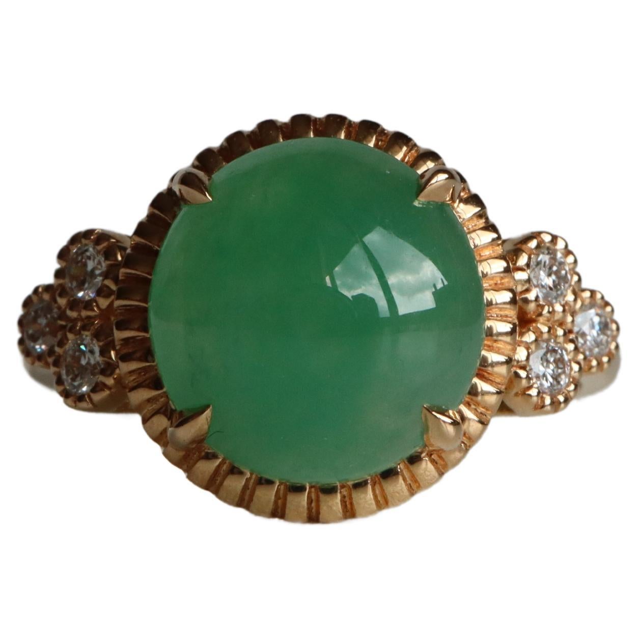 Zertifizierter 3,2 Karat Typ A burmesischer Jadeit-Jade-Ring mit natürlichen Diamanten