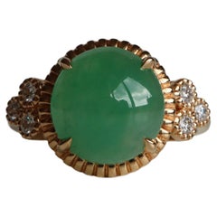 Zertifizierter 3,2 Karat Typ A burmesischer Jadeit-Jade-Ring mit natürlichen Diamanten