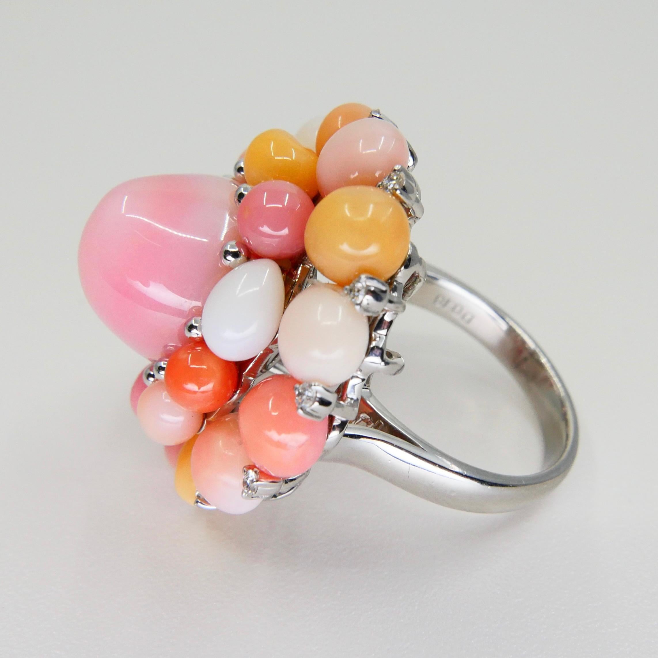 Certified 33.0 CTW Conch Pearls & Diamond Cocktail Cluster Ring, Baby Pink 7