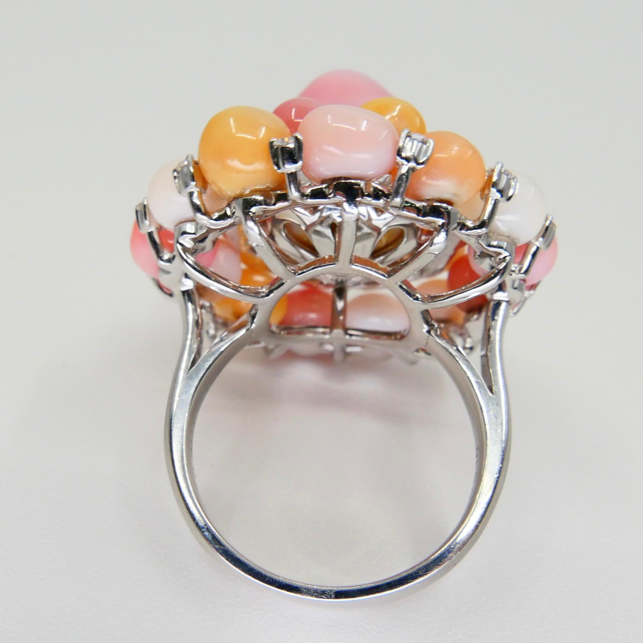 Certified 33.0 CTW Conch Pearls & Diamond Cocktail Cluster Ring, Baby Pink 8
