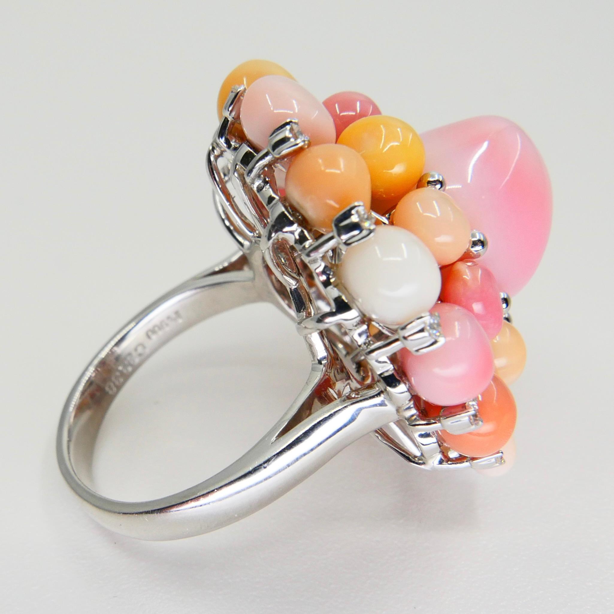 Certified 33.0 CTW Conch Pearls & Diamond Cocktail Cluster Ring, Baby Pink 9