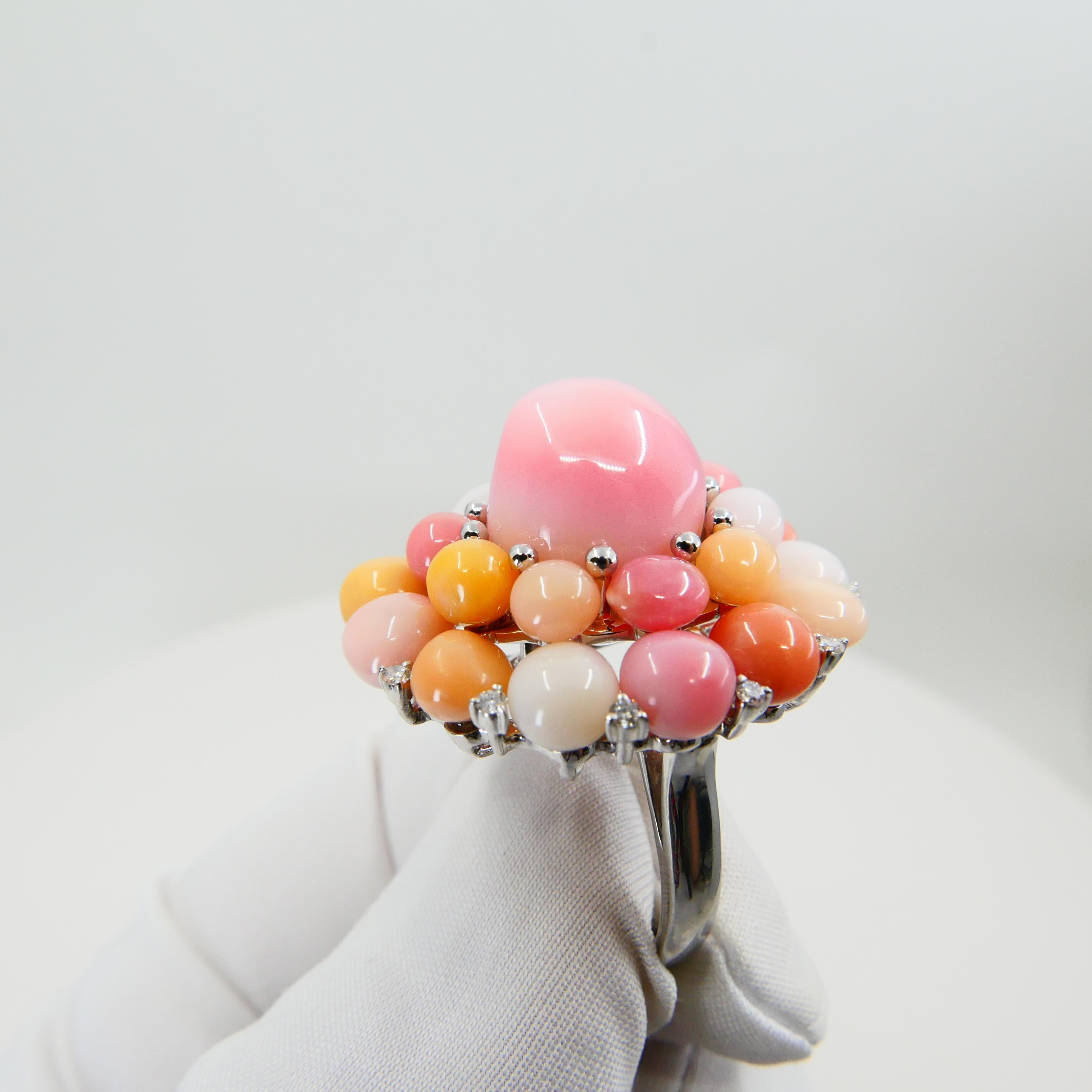 Certified 33.0 CTW Conch Pearls & Diamond Cocktail Cluster Ring, Baby Pink 10
