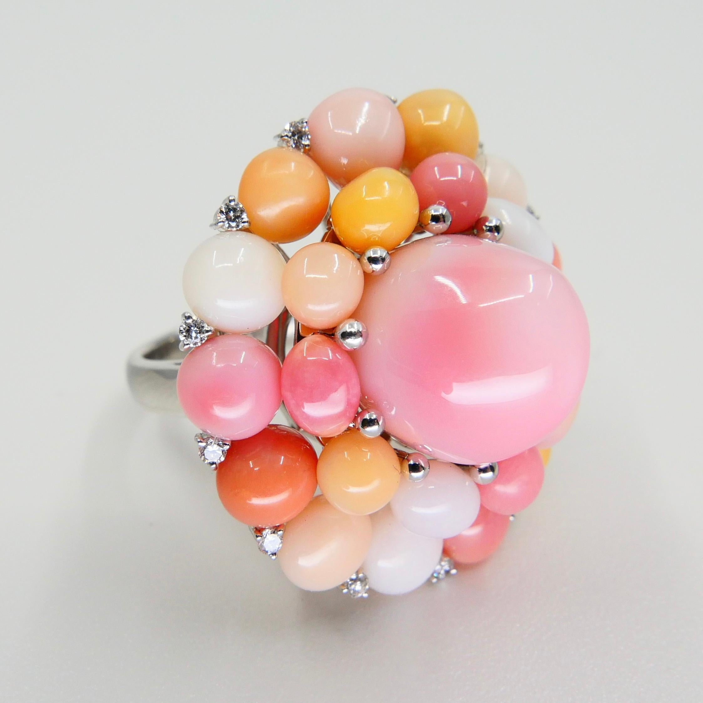Certified 33.0 CTW Conch Pearls & Diamond Cocktail Cluster Ring, Baby Pink In Good Condition In Hong Kong, HK