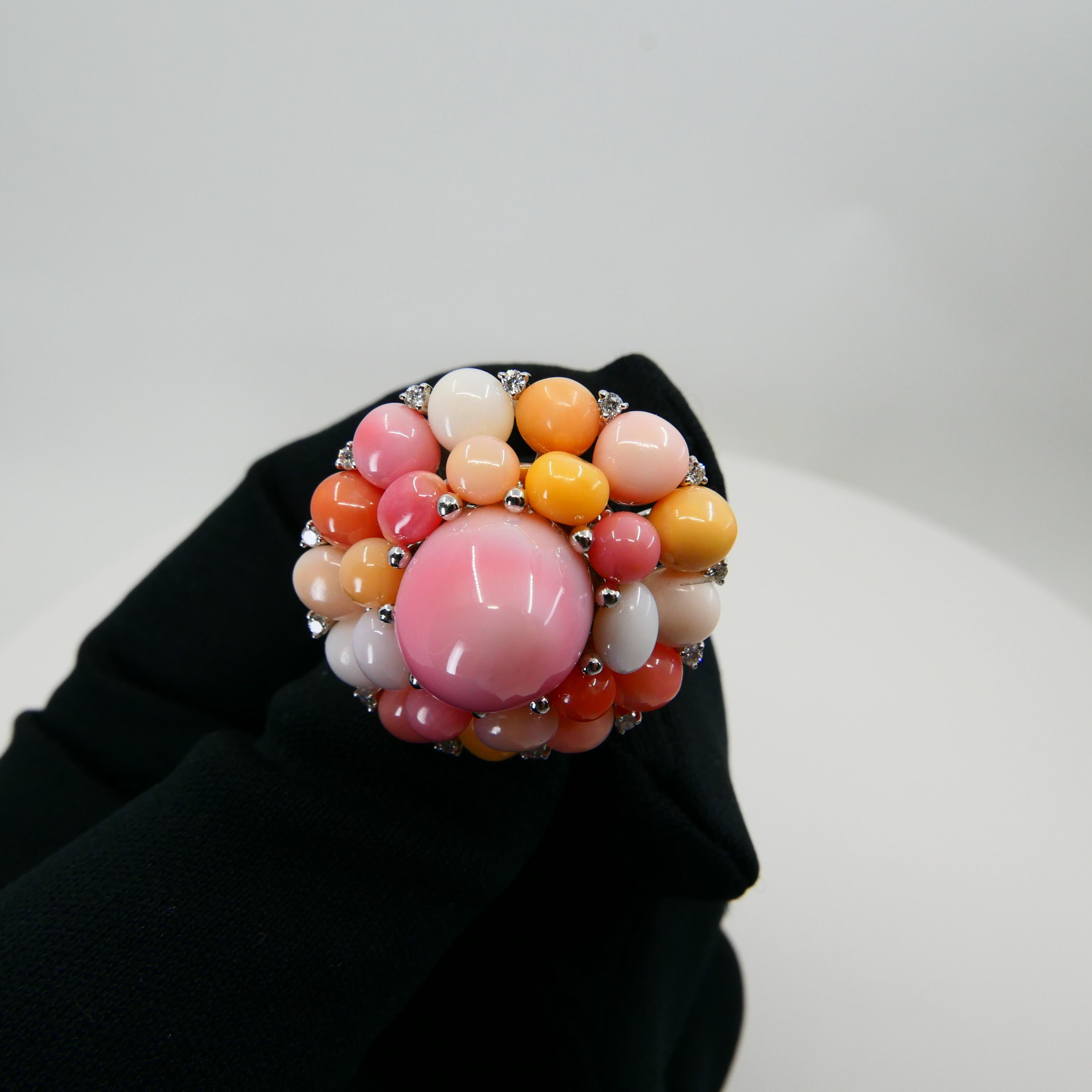 Certified 33.0 CTW Conch Pearls & Diamond Cocktail Cluster Ring, Baby Pink 2
