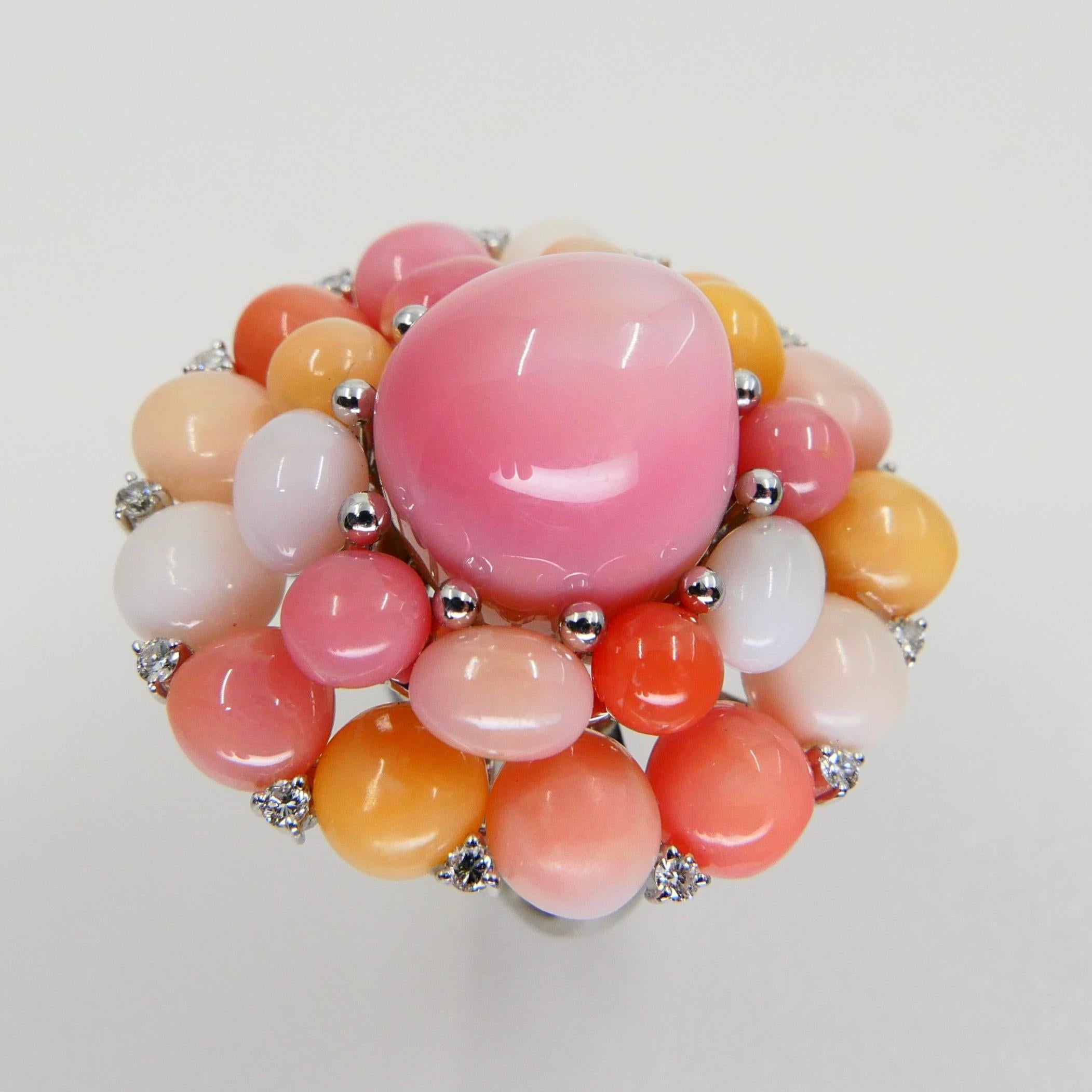 Certified 33.0 CTW Conch Pearls & Diamond Cocktail Cluster Ring, Baby Pink 3