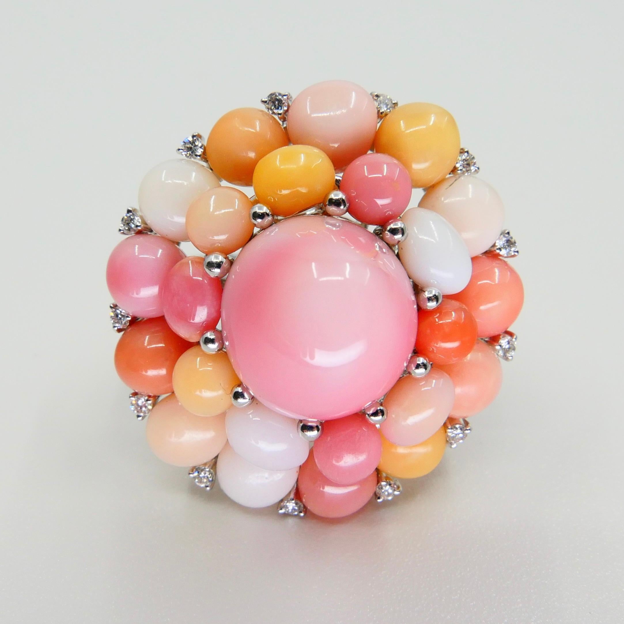 Certified 33.0 CTW Conch Pearls & Diamond Cocktail Cluster Ring, Baby Pink 5