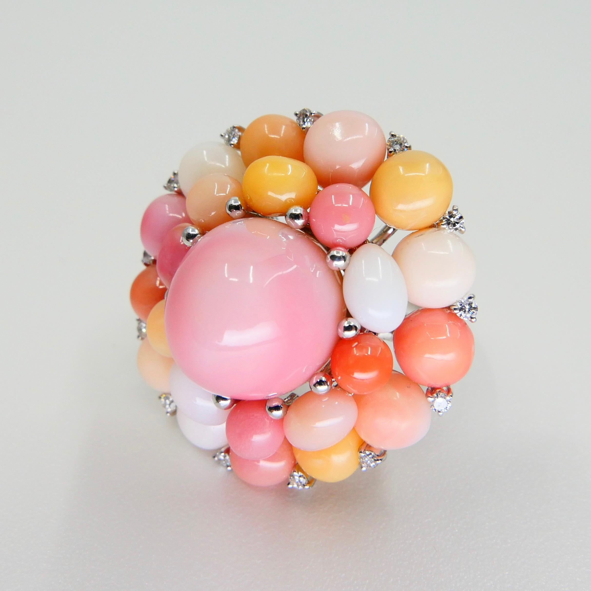 Certified 33.0 CTW Conch Pearls & Diamond Cocktail Cluster Ring, Baby Pink 6