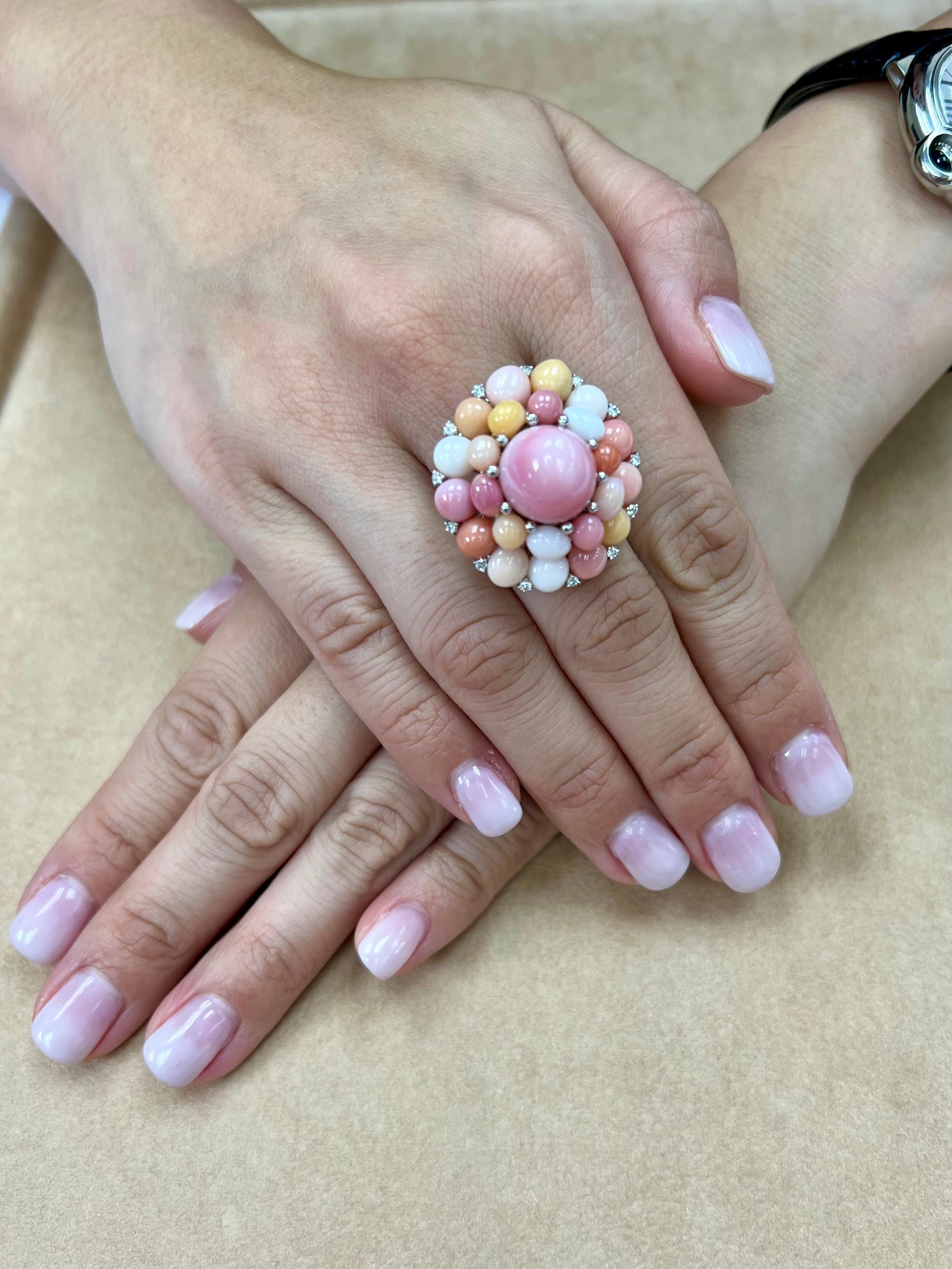 Certified 33.0 CTW Conch Pearls & Diamond Cocktail Cluster Ring, Baby Pink 4
