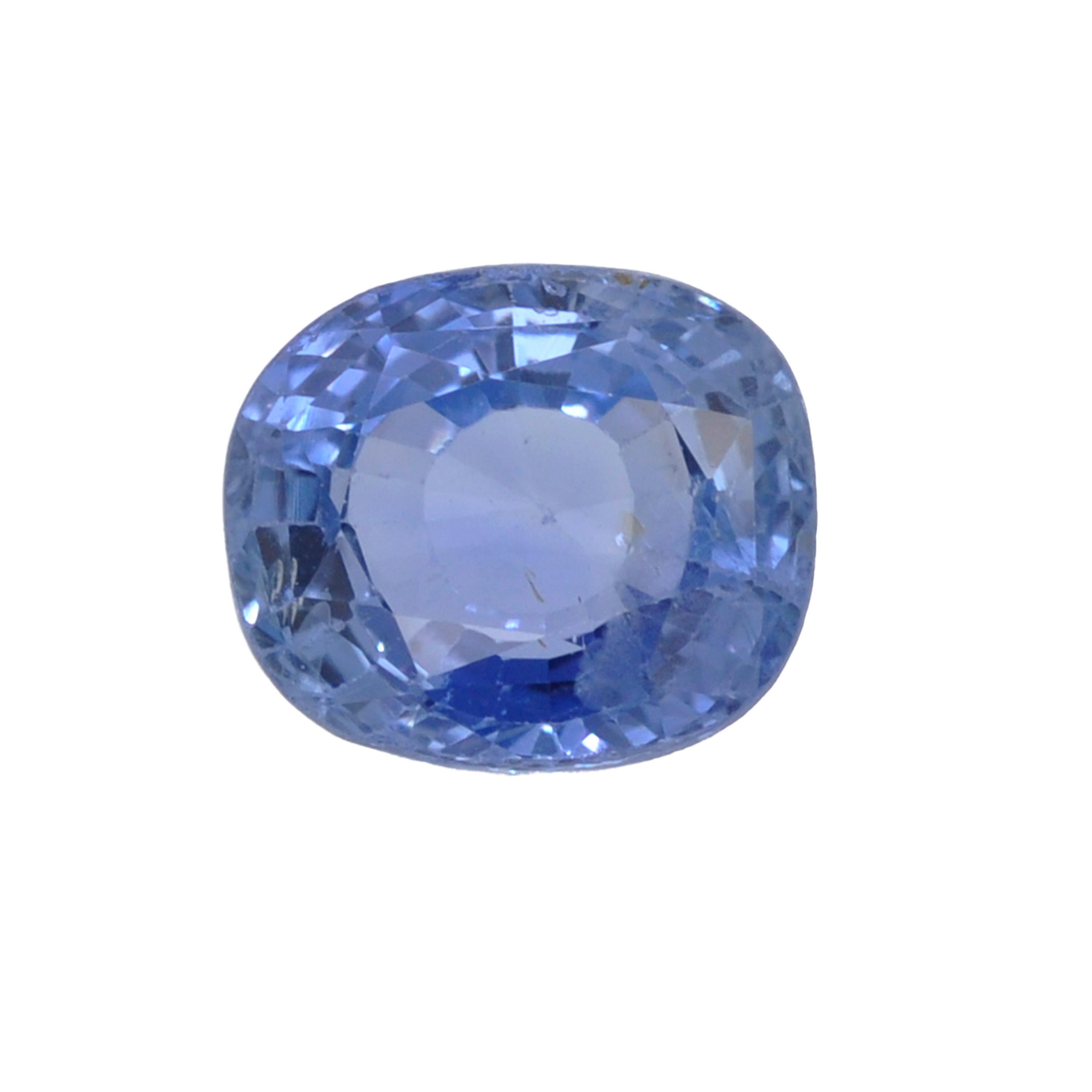 Women's or Men's Certified 3.34 Carat Ceylon Sri Lanka Cushion Natural Blue Sapphire For Sale
