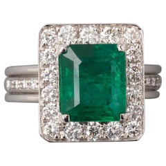 Certified 3.35 Carat Emerald French Ring