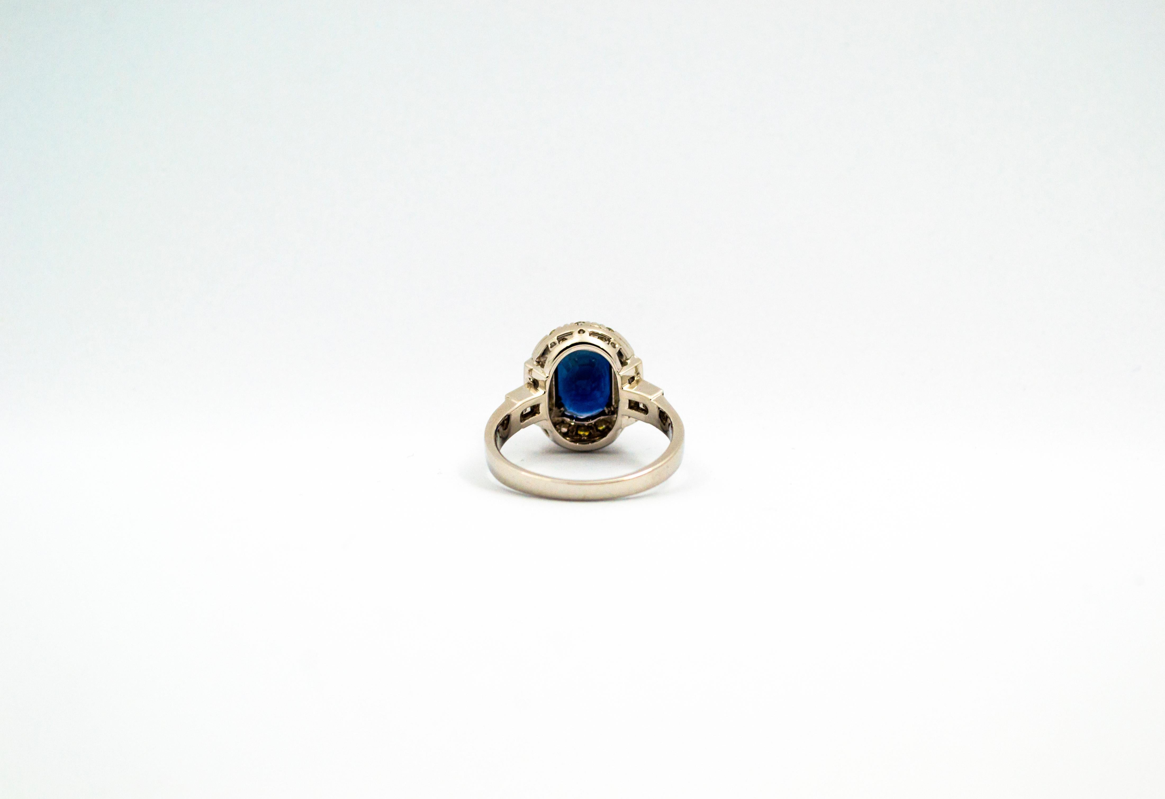 Renaissance Certified 3.36 Carat Blue Sapphire 1.14 Carat Diamond White Gold Cocktail Ring