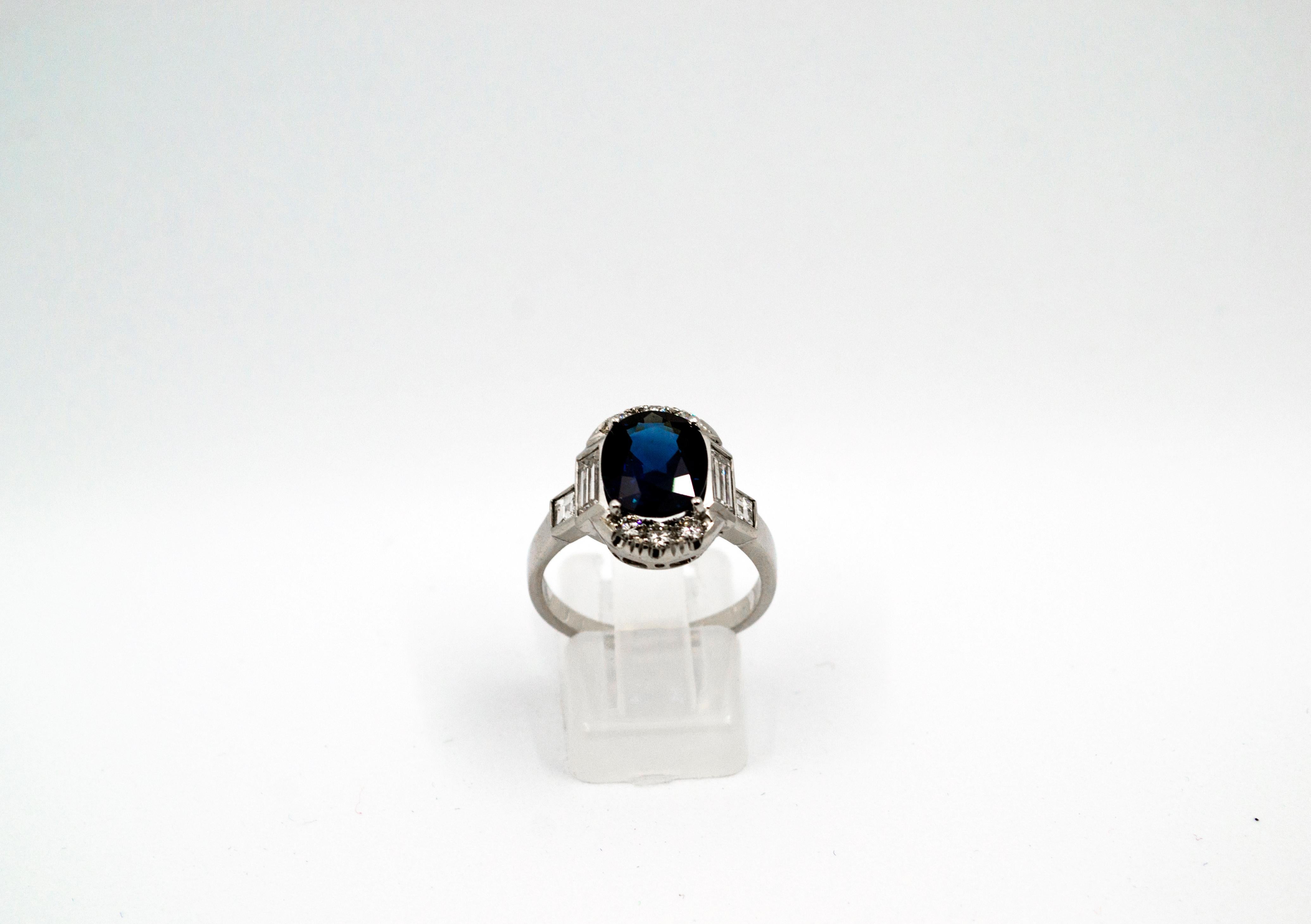 Certified 3.36 Carat Blue Sapphire 1.14 Carat Diamond White Gold Cocktail Ring In New Condition In Naples, IT