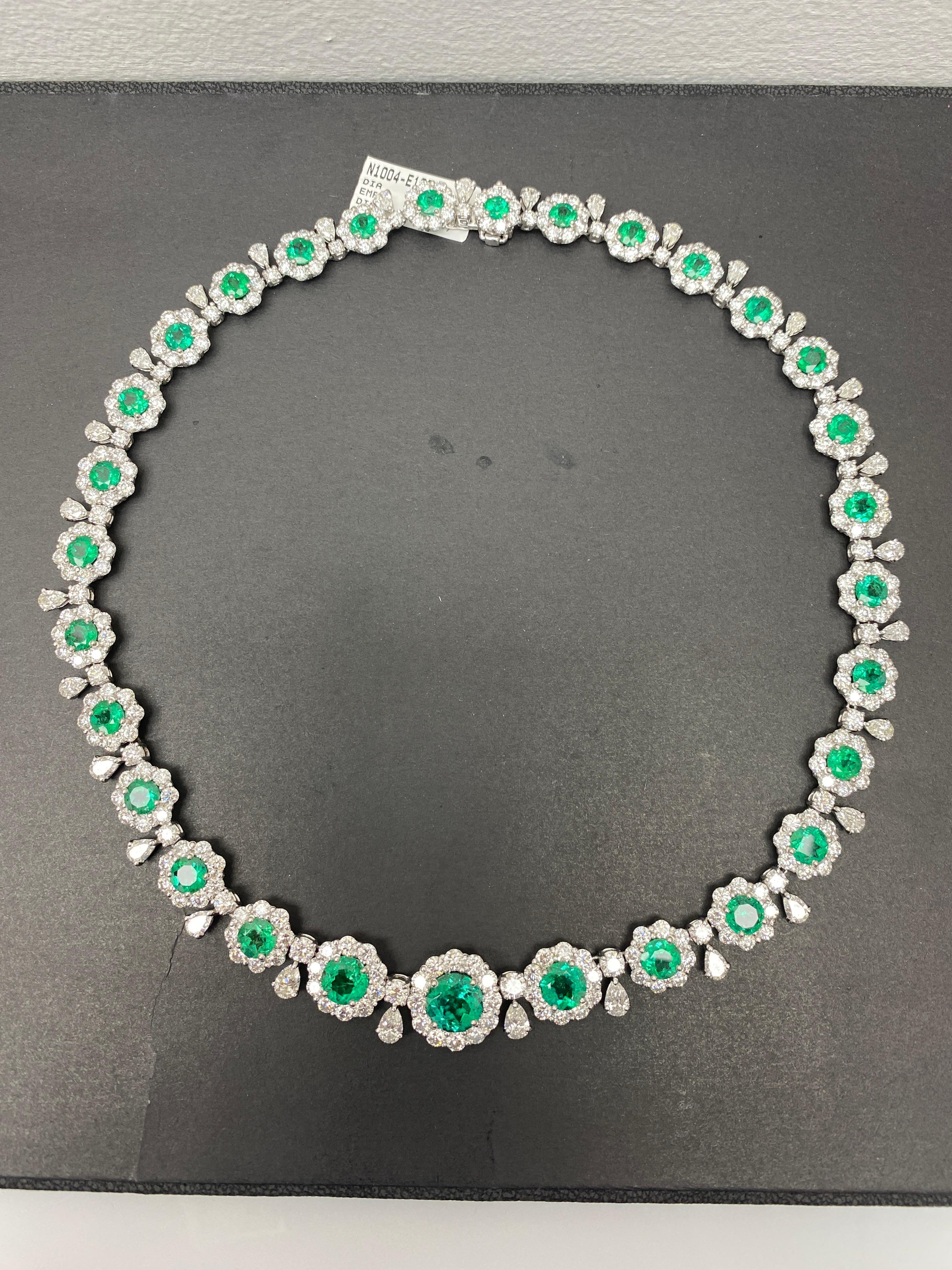 20.92 Carat Round shape Emeralds and Diamond Necklace in Platinum For Sale 13