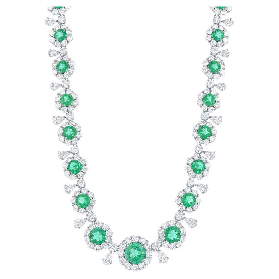 20.92 Carat Round shape Emeralds and Diamond Necklace in Platinum