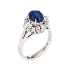 Certified 3.40ct No Heat Ceylon Blue Star Sapphire Diamond Ring Platinum