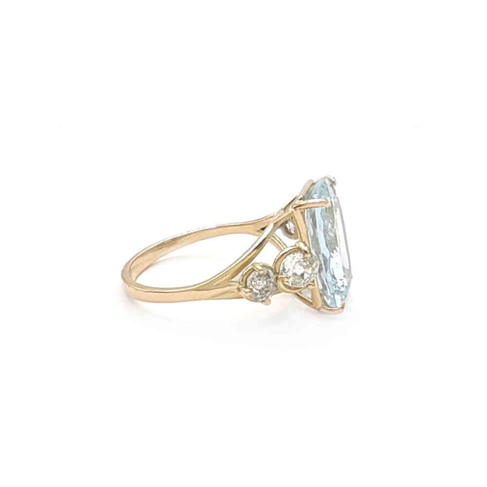 Certified 3.44 carats Aquamarine Cocktail Ring - 14kt yellow Gold Handcrafted 1