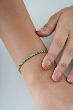Bracciale tennis con smeraldi naturali dello Zambia certificati da 3,47 carati, in oro giallo 14K