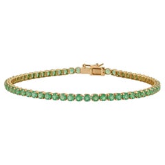 Bracciale tennis con smeraldi naturali dello Zambia certificati da 3,47 carati, in oro giallo 14K