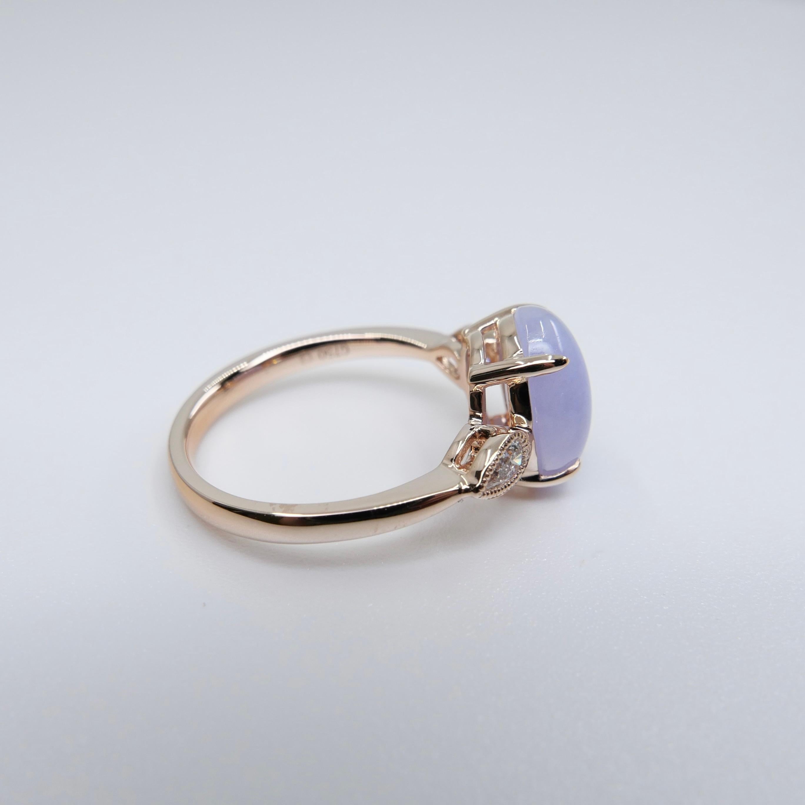 Certified 4.02 Carats Lavender Jade & Pear Shaped Cut Diamond 3 Stone Ring For Sale 9
