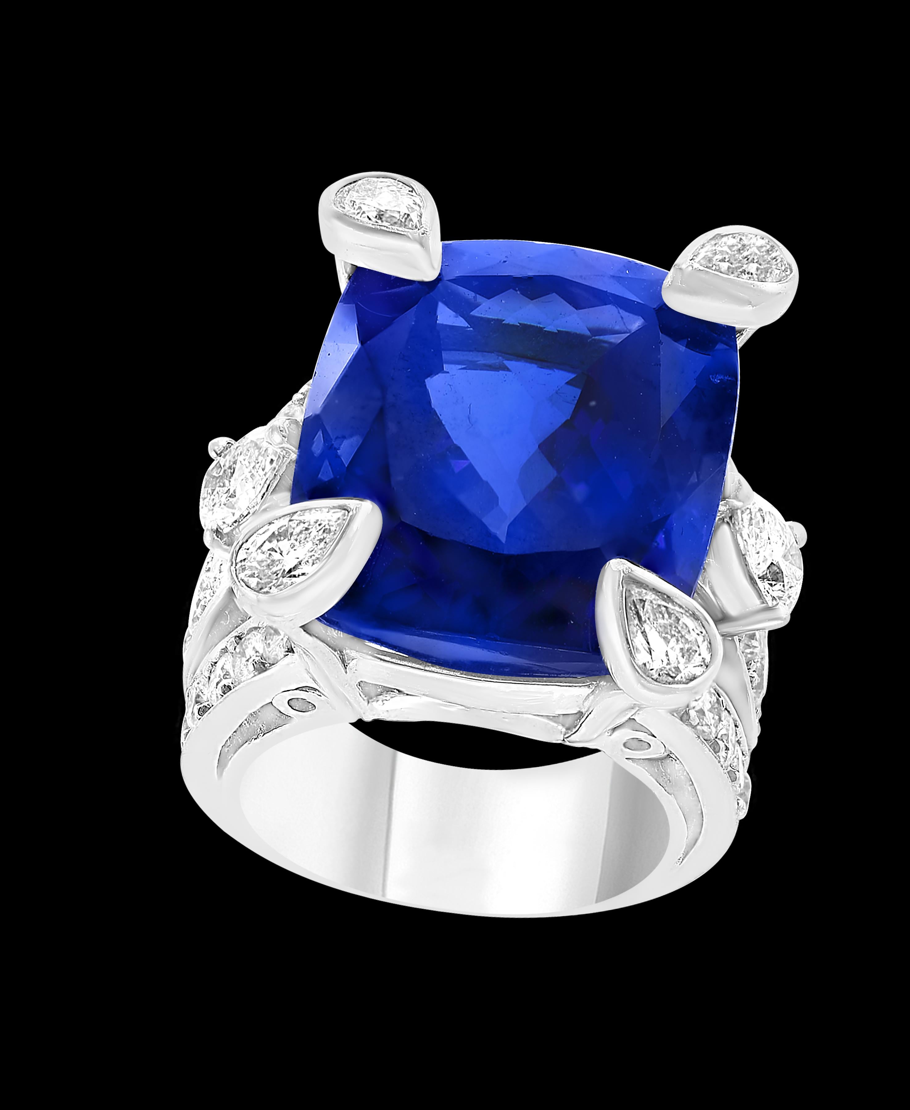 Anillo de tanzanita natural de 35,12 quilates en corte cojín certificado por AGL  Diamantes de 4,5 quilates Corte cojín en venta