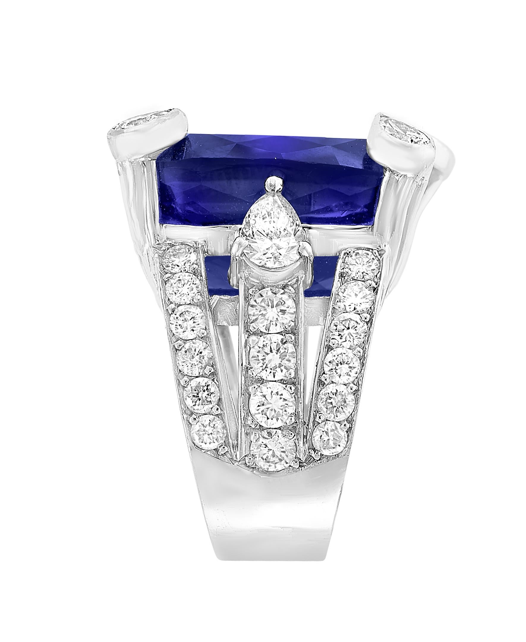 Anillo de tanzanita natural de 35,12 quilates en corte cojín certificado por AGL  Diamantes de 4,5 quilates en venta 1