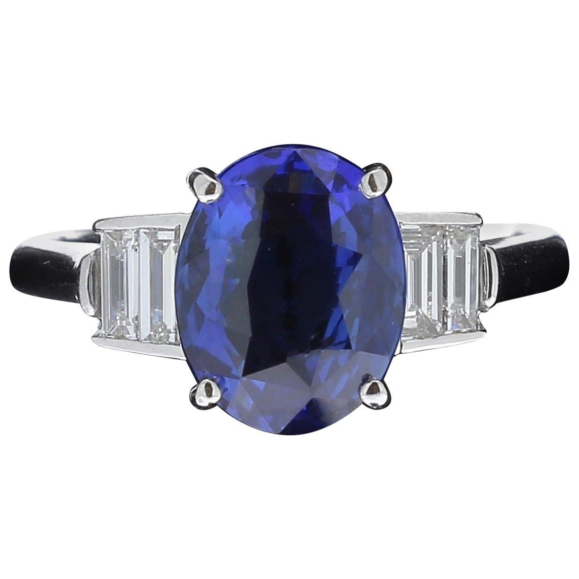 Certified 3.52 Carat Untreated Blue Sapphire and Diamond Rings
