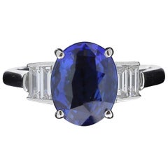 Certified 3.52 Carat Untreated Blue Sapphire and Diamond Rings